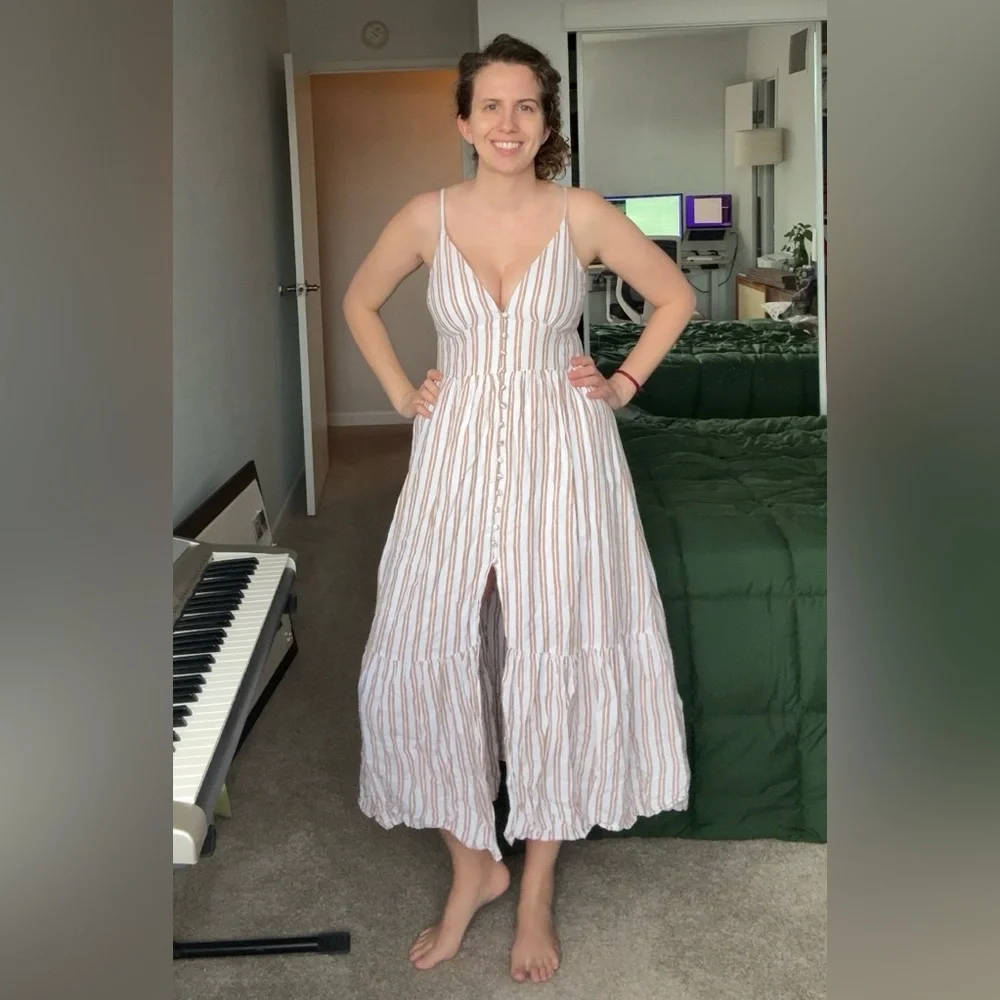 Abercrombie & Fitch White and Brown Striped Maxi Dress medium - Picture 1 of 8